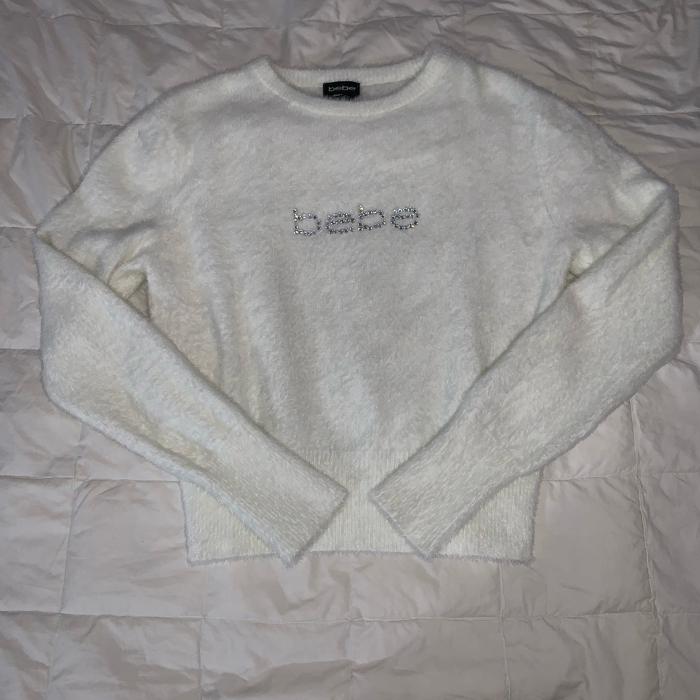 Fuzzy White Bebe Sweater